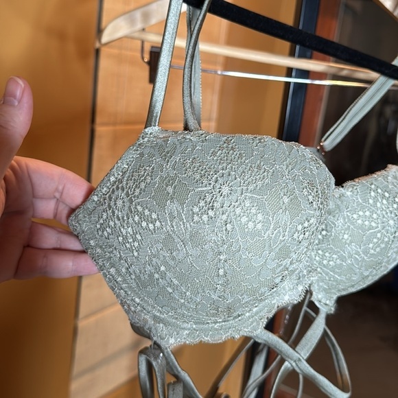 NWT PINK Victoria’s Secret THE DATE WRAP PUSH-UP Bra Lace Green Size 34D - Picture 7 of 14